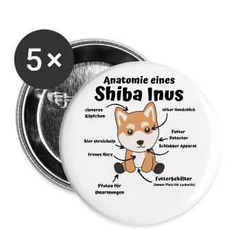 Anatomie eines Shiba Inus süße Hunde Welpe - Buttons groß 56 mm (5er Pack) - Weiß - Vorne