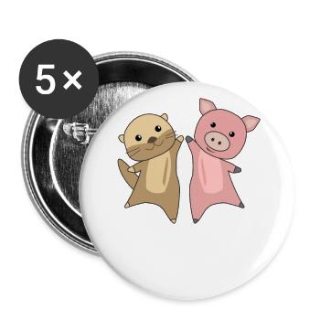 Otter porc doux animaux pour enfants amis des animaux - Lot de 5 grands badges (56 mm) - blanc - Devant