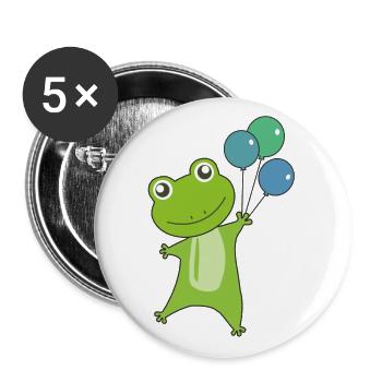 Frosch grün Luftballons lustige Tiere - Buttons groß 56 mm (5er Pack) - Weiß - Vorne