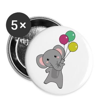 Elephant flies with balloons cute animals for children - Buttons large 2.2''/56 mm (5-pack) - white - Front