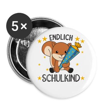 Endlich Schulkind Eichhörnchen Schultüte Schule - Buttons groß 56 mm (5er Pack) - Weiß - Vorne
