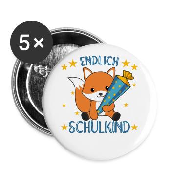 Kindergarten Fuchs Schule Kinder Schultüte süß - Buttons groß 56 mm (5er Pack) - Weiß - Vorne