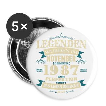 Retro Vintage Legendär Geburtstag November 1987 - Buttons groß 56 mm (5er Pack) - Weiß - Vorne