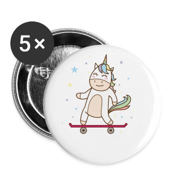 Fantasie Pferd Einhorn auf dem Skateboard - Buttons groß 56 mm (5er Pack) - Weiß - Vorne