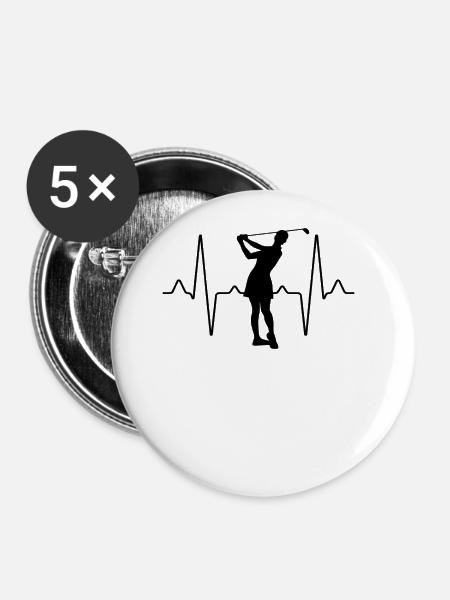 Golf Golferin Herzschlag - Buttons groß 56 mm (5er Pack) - Weiß
