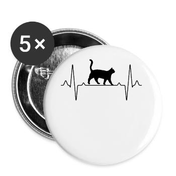 Katze Herzschlag - Buttons groß 56 mm (5er Pack) - Weiß - Vorne