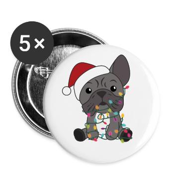 Français Bulldog Noël Neige Animaux d’hiver - Lot de 5 grands badges (56 mm) - blanc - Devant