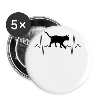 Katze Herzschlag - Buttons groß 56 mm (5er Pack) - Weiß - Vorne