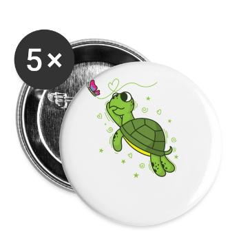 Schildkröte mit Schmetterling Reptil Wasser - Buttons groß 56 mm (5er Pack) - Weiß - Vorne