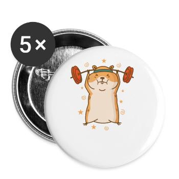 Hamster macht Kraftsport und Fitness - Buttons groß 56 mm (5er Pack) - Weiß - Vorne