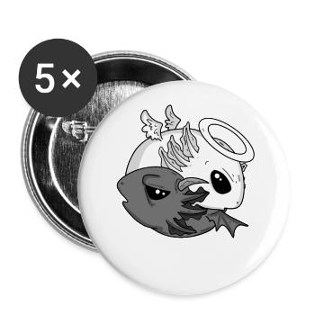 Yin Yang Axolotl Engel Teufel - Buttons groß 56 mm (5er Pack) - Weiß - Vorne