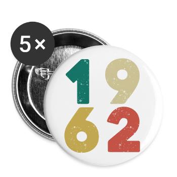 1962 - Jahrgang 1962 Retro Vintage - Buttons groß 56 mm (5er Pack) - Weiß - Vorne
