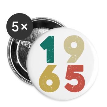 1965 - Jahrgang 1965 Retro Vintage - Buttons groß 56 mm (5er Pack) - Weiß - Vorne