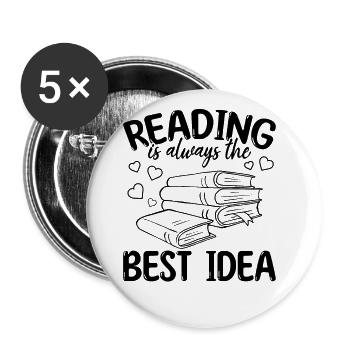 Lesen ist immer die beste Idee I Library Bookworm - Buttons groß 56 mm (5er Pack) - Weiß - Vorne