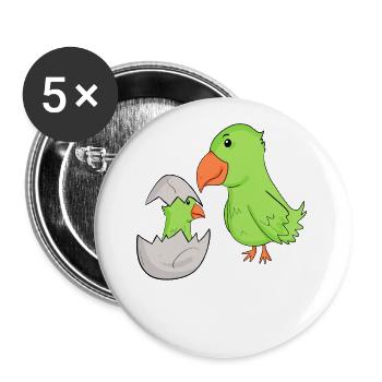 Papagei mit Baby Papagei - Buttons groß 56 mm (5er Pack) - Weiß - Vorne