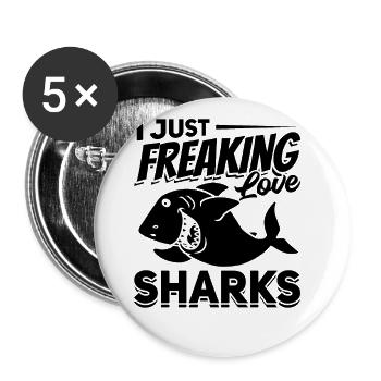 Great White Shark Lover I just love sharks - Buttons large 2.2''/56 mm (5-pack) - white - Front