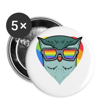 LGBT Tier Eule Regenbogen - Buttons groß 56 mm (5er Pack) - Weiß - Vorne