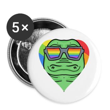 LGBT Tier Krokodil Regenbogen - Buttons groß 56 mm (5er Pack) - Weiß - Vorne