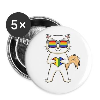 Chat LGBT Turc Angora Arc-en-ciel - Lot de 5 grands badges (56 mm) - blanc - Devant