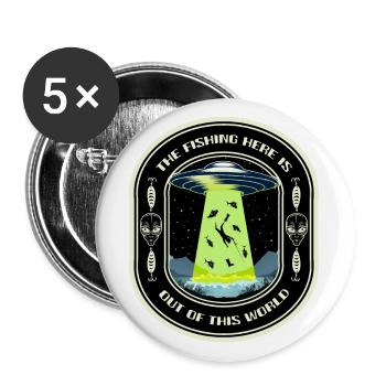 Das Angeln hier ist nicht von dieser Welt UFO-Angeln - Buttons groß 56 mm (5er Pack) - Weiß - Vorne