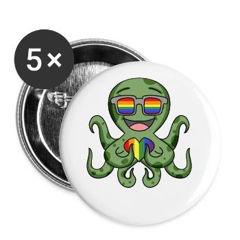 LGBT Tier Krake Regenbogen - Buttons groß 56 mm (5er Pack) - Weiß - Vorne