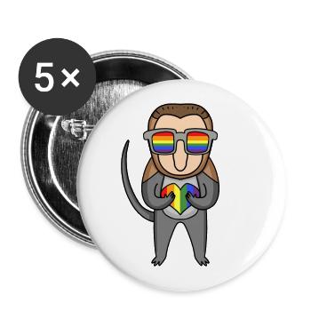 LGBT Animal Monkey Monkey Rainbow - Buttons large 2.2''/56 mm (5-pack) - white - Front