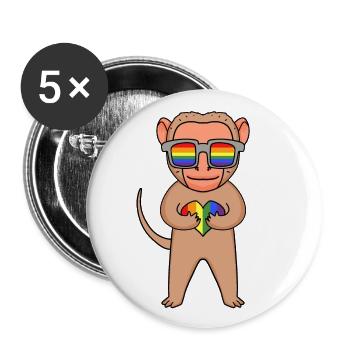 LGBT Tier Affe Makaken Regenbogen - Buttons groß 56 mm (5er Pack) - Weiß - Vorne