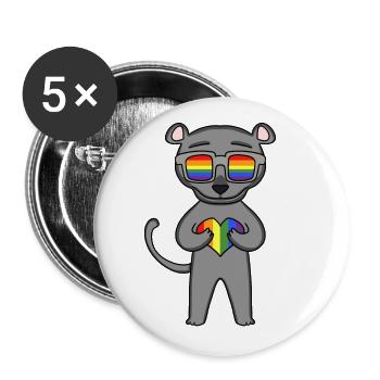 LGBT Tier Panther Regenbogen - Buttons groß 56 mm (5er Pack) - Weiß - Vorne