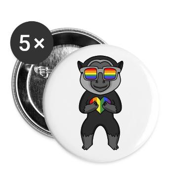 LGBT Tier Affe Gibbon Regenbogen - Buttons groß 56 mm (5er Pack) - Weiß - Vorne