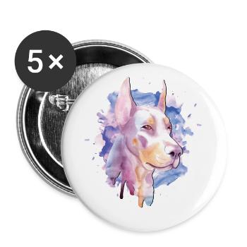 Aquarell Dobermann Pinscher Hundeliebhaber Künstlerisch - Buttons groß 56 mm (5er Pack) - Weiß - Vorne