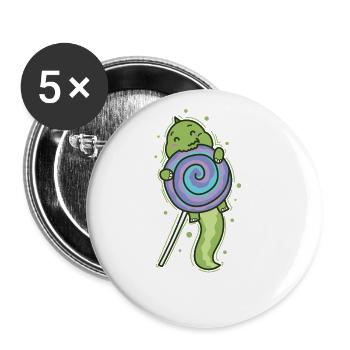 Dino mit einem Lutscher Dinosaurier Reptil - Buttons groß 56 mm (5er Pack) - Weiß - Vorne
