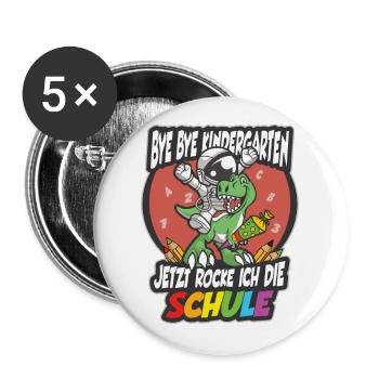 Jetzt rocke ich die Schule Astronaut Dino Geschenk - Buttons groß 56 mm (5er Pack) - Weiß - Vorne