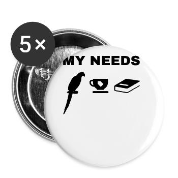 My Needs Papagei Bird Tea & Book - Buttons groß 56 mm (5er Pack) - Weiß - Vorne