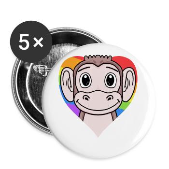 LGBT Tier Affe Regenbogen - Buttons groß 56 mm (5er Pack) - Weiß - Vorne
