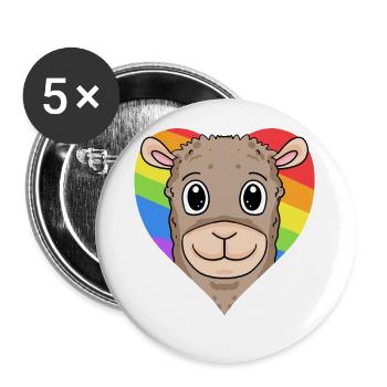 Lama Lgbt Regenbogen Farben - Buttons groß 56 mm (5er Pack) - Weiß - Vorne