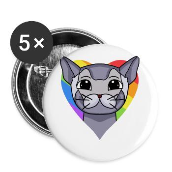 LGBT Cat British Shorthair Rainbow - Buttons large 2.2''/56 mm (5-pack) - white - Front