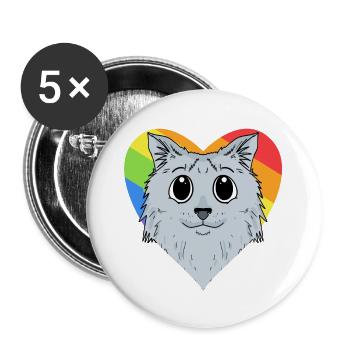 LGBT Katze Sibirische Katze Regenbogen - Buttons groß 56 mm (5er Pack) - Weiß - Vorne
