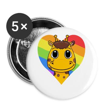 Giraffe LGBT Regenbogen Farben - Buttons groß 56 mm (5er Pack) - Weiß - Vorne