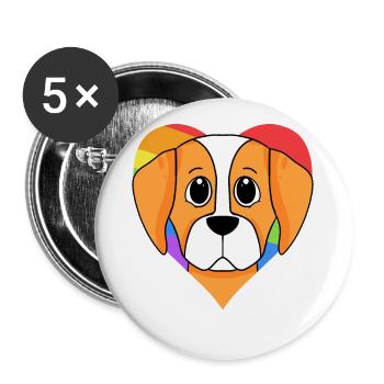 LGBT Hund Epagneul Breton Regenbogen - Buttons groß 56 mm (5er Pack) - Weiß - Vorne