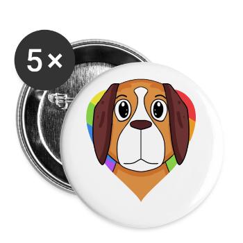 Cœur arc-en-ciel de chien St. Bernard - Lot de 5 grands badges (56 mm) - blanc - Devant