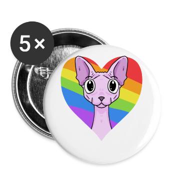 LGBT Cat Sphynx Rainbow - Buttons large 2.2''/56 mm (5-pack) - white - Front