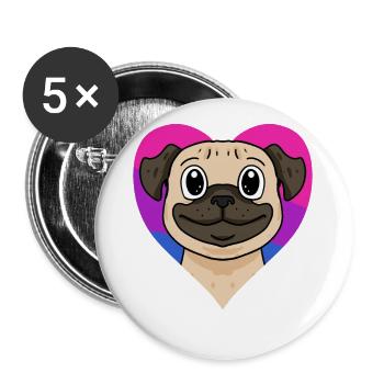 Bisexuell Mops Hund Geschenk - Buttons groß 56 mm (5er Pack) - Weiß - Vorne