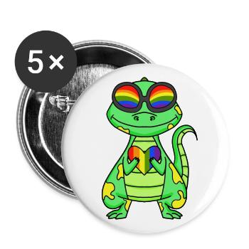 LGBT Animal Dinosaur Rainbow Heart - Buttons large 2.2''/56 mm (5-pack) - white - Front