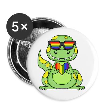 LGBT Tier Dinosaurier Regenbogen Herz - Buttons groß 56 mm (5er Pack) - Weiß - Vorne