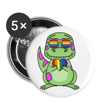 LGBT Tier Dinosaurier Regenbogen Herz - Buttons groß 56 mm (5er Pack) - Weiß - Vorne