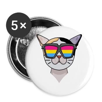 Pansexuell Japanese Bobtail Longhair Katze - Buttons groß 56 mm (5er Pack) - Weiß - Vorne