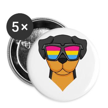 Pansexuell Rottweiler Hund - Hund mit Brille - Buttons groß 56 mm (5er Pack) - Weiß - Vorne