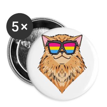 Pansexuell Perserkatze - Katze mit Brille - Buttons groß 56 mm (5er Pack) - Weiß - Vorne