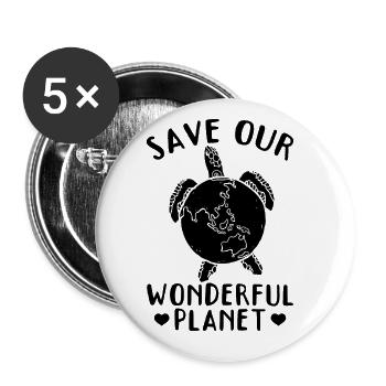 Rette unseren wunderbaren Planeten Turtle Earth - Buttons groß 56 mm (5er Pack) - Weiß - Vorne