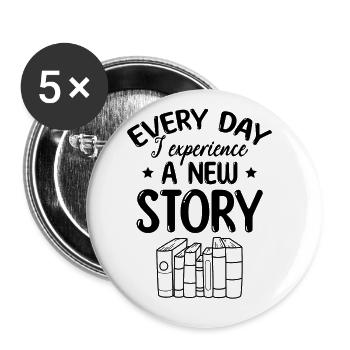 Every Day I Experience A New Story - Bookworm Book - Buttons large 2.2''/56 mm (5-pack) - white - Front